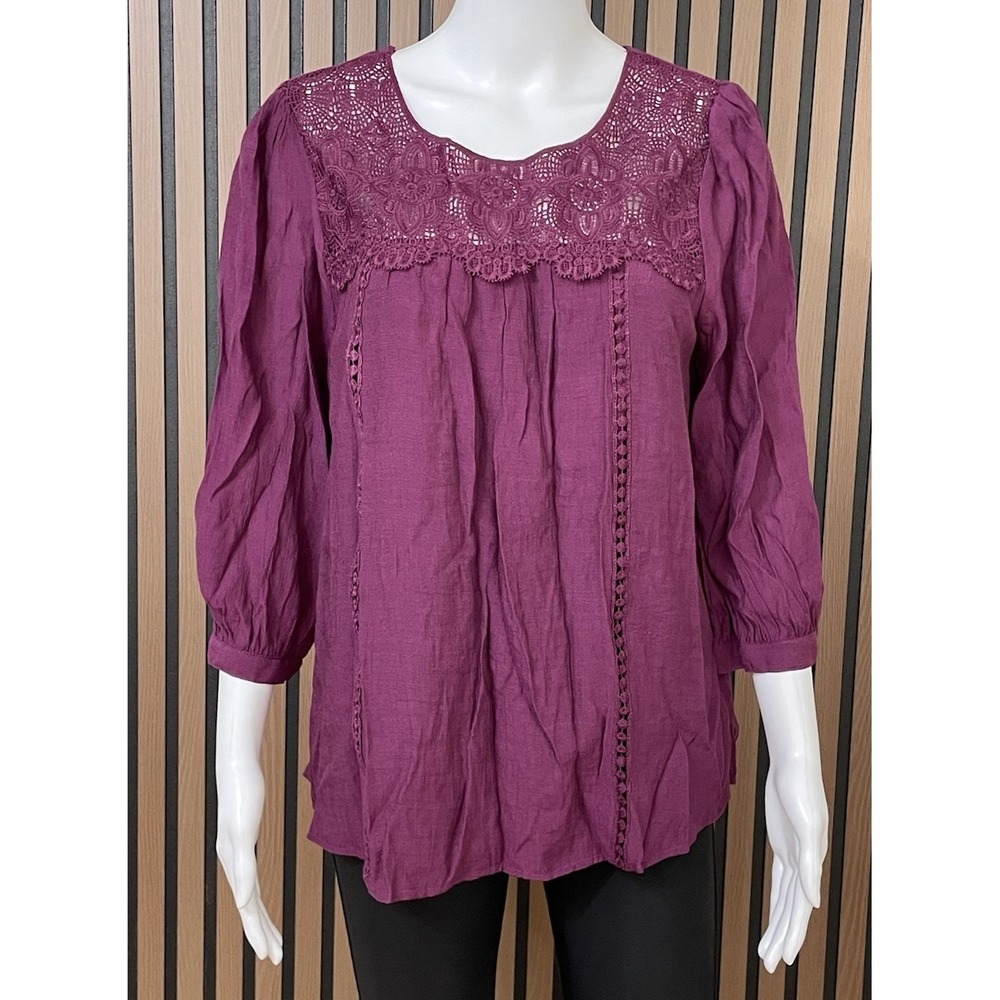 Anthropologie Figueroa‎ & Flower Blouse Boho Top Women's M Purple Embroidered